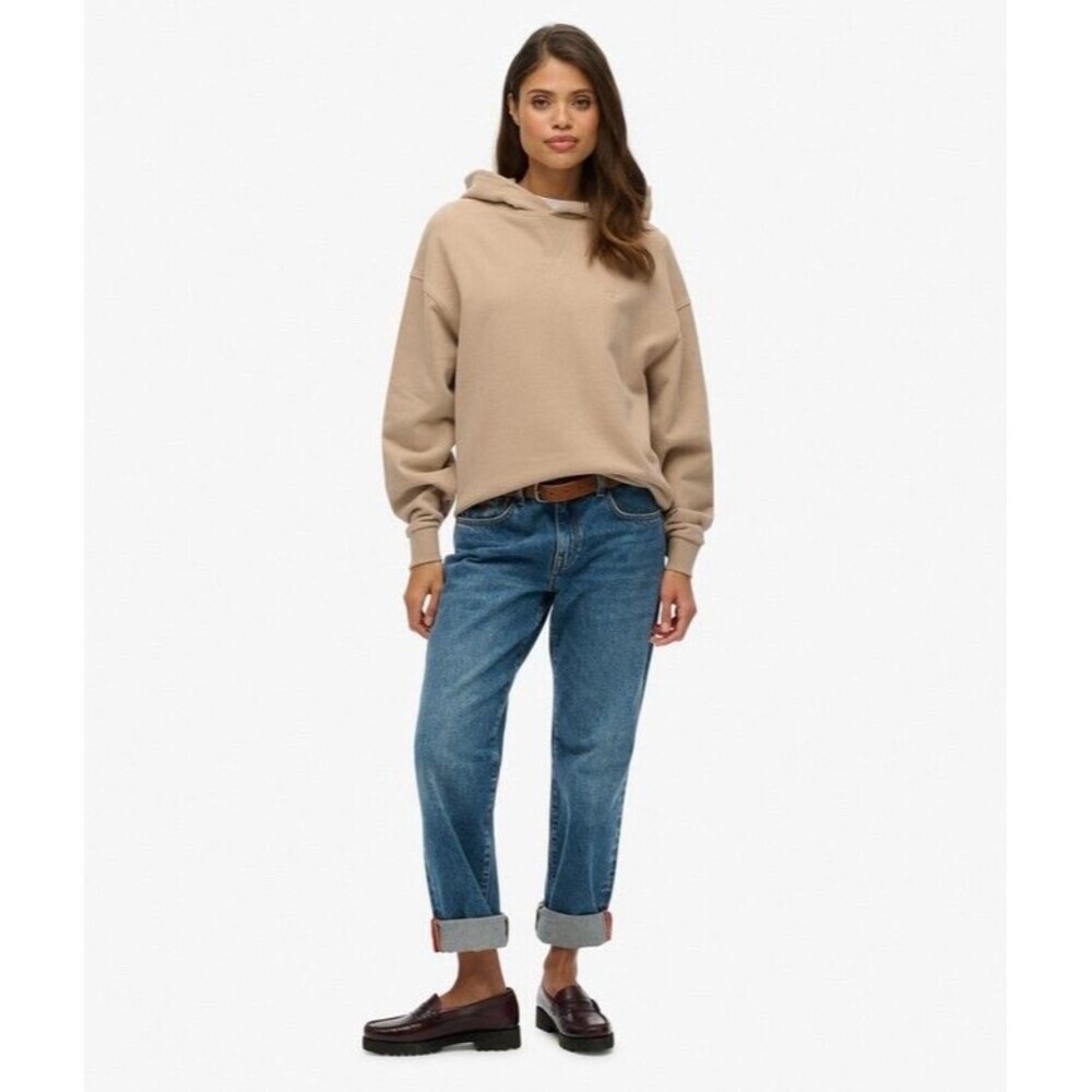 Superdry Studios Light Taupe Oversized Long Sleeve Sweater Hoodie Women US 10